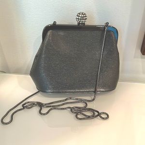 Elan Silver Shimmer Evening Bag With Sparkling Round Closure